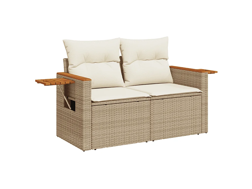 5-delige Loungeset met kussens poly rattan beige