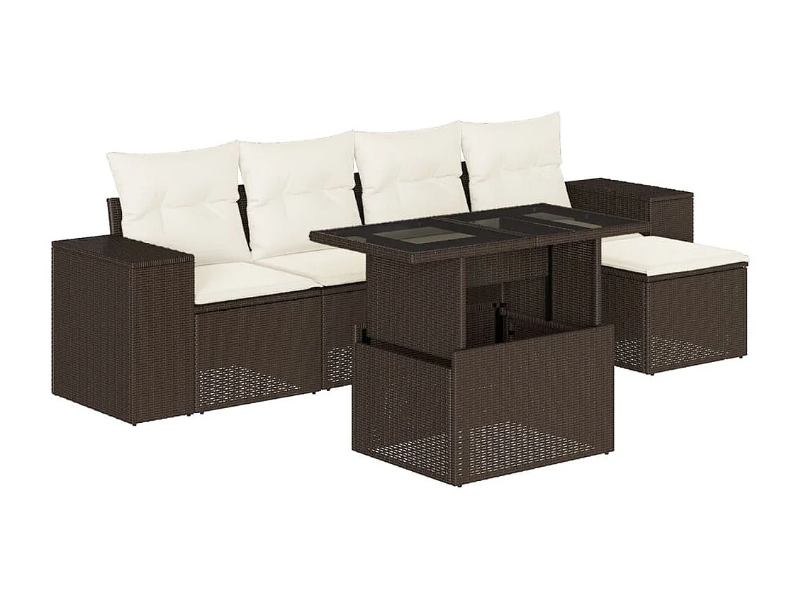 Salon de jardin avec coussins 6 pcs marron résine tressée