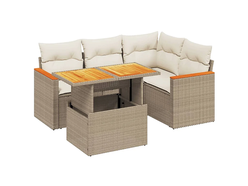 Salon de jardin avec coussins 5 pcs beige résine tressée