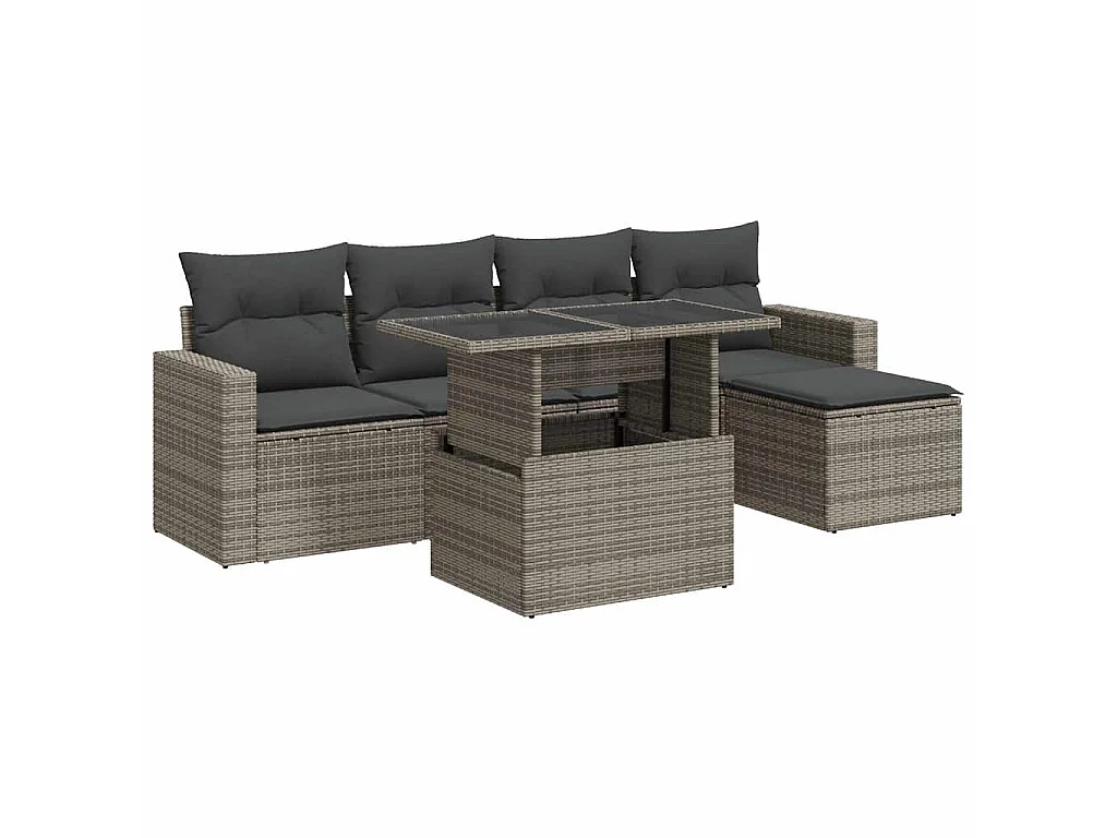 Set Divano da Giardino 6 pz con Cuscini Grigio in Polyrattan
