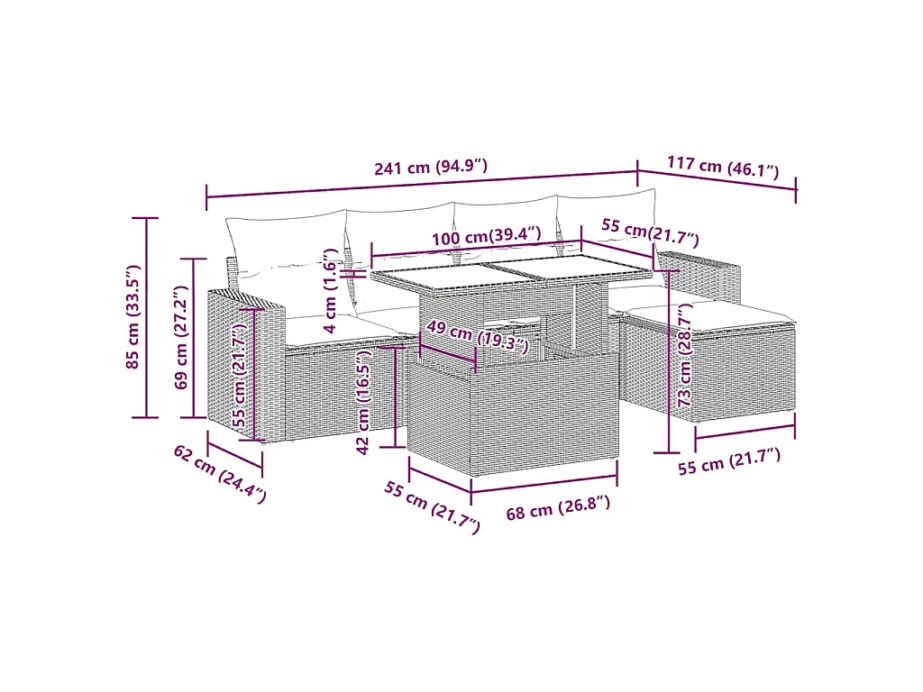 Set Divano da Giardino 6 pz con Cuscini Grigio in Polyrattan