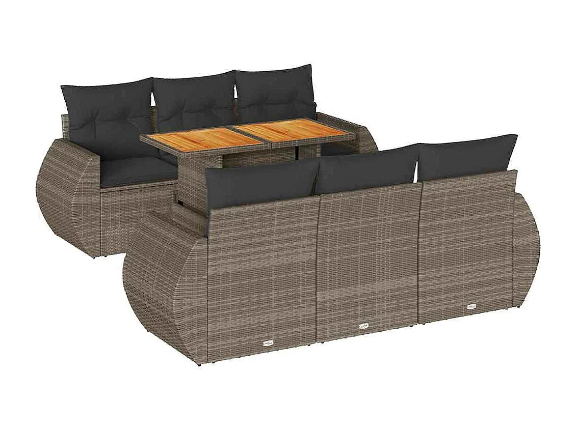 Salon de jardin avec coussins 7 pcs gris résine tressée