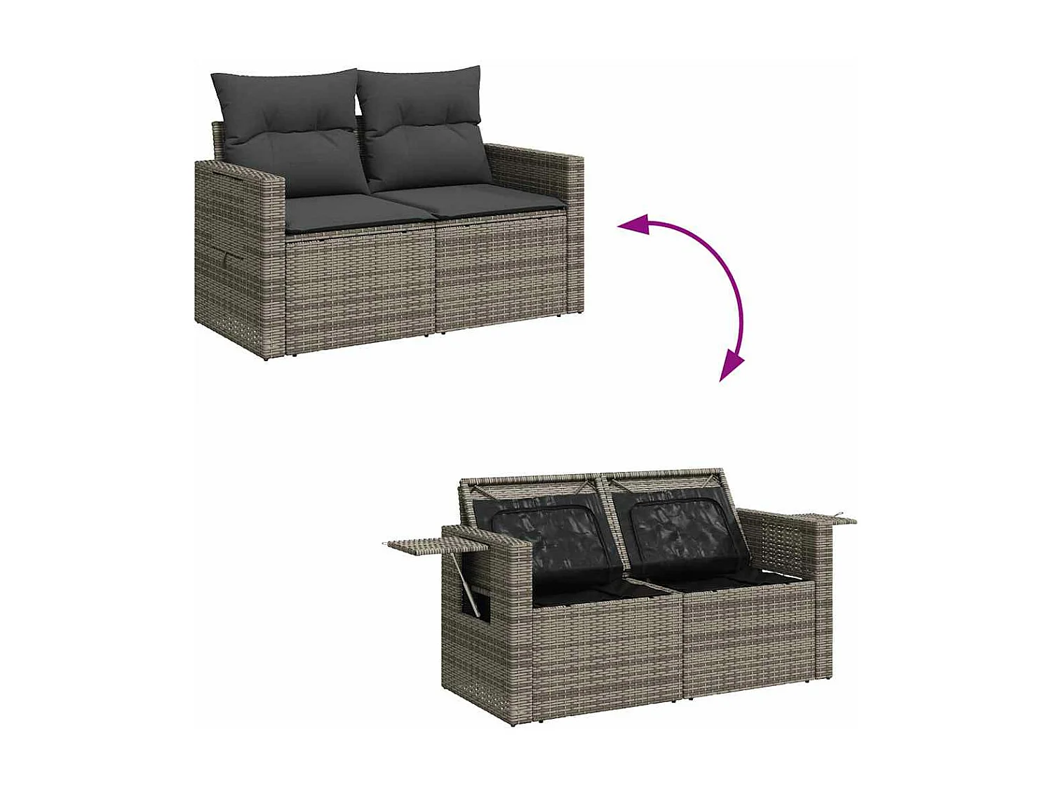 Salon de jardin 6 pcs avec coussins gris résine tressée