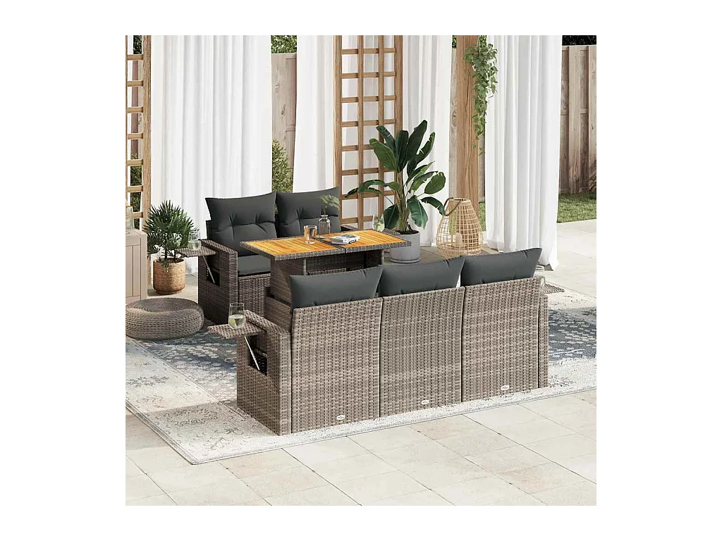 Set Divano da Giardino 6 pz con Cuscini Grigio in Polyrattan
