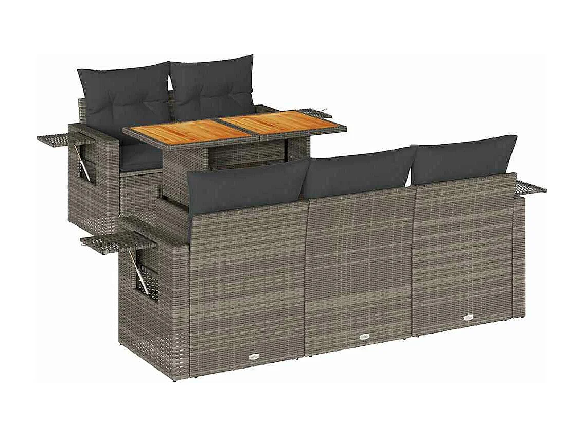 Set de muebles de jardín 6 pzas y cojines ratán sintético gris