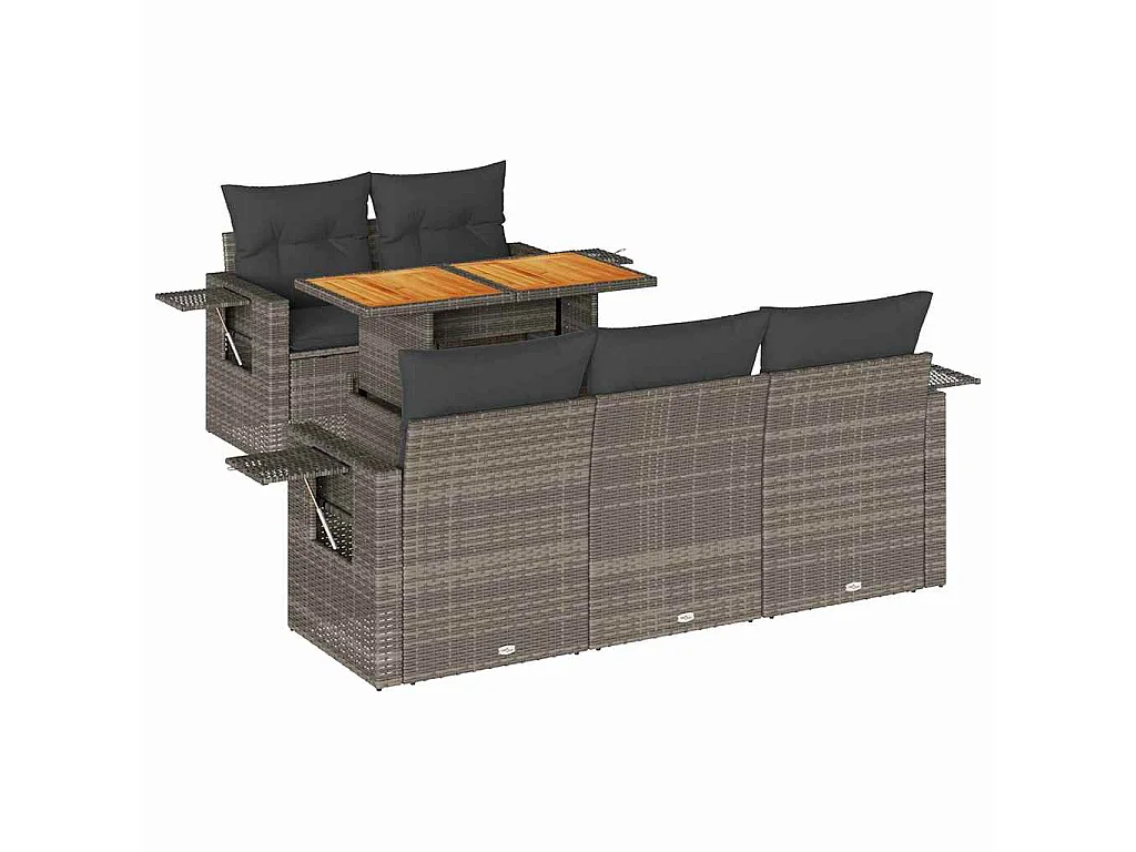 Set Divano da Giardino 6 pz con Cuscini Grigio in Polyrattan