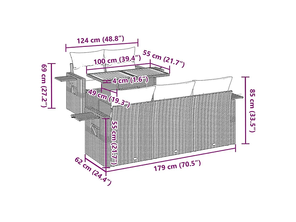 Set Divano da Giardino 6 pz con Cuscini Grigio in Polyrattan