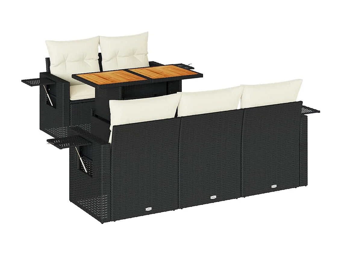 Set Divano da Giardino 6 pz con Cuscini Nero in Polyrattan