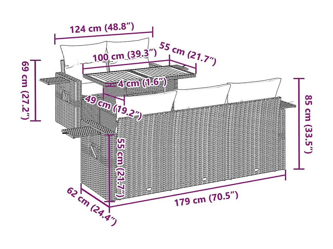 Set Divano da Giardino 6 pz con Cuscini Nero in Polyrattan