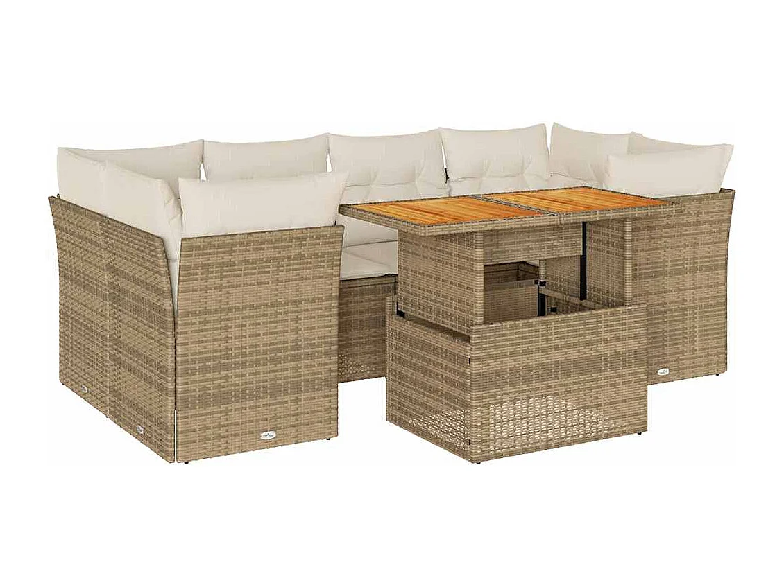 Salon de jardin avec coussins 7 pcs beige résine tressée