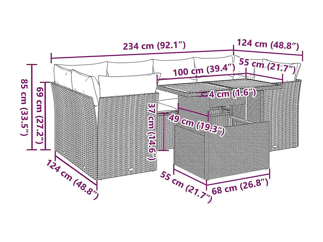 Salon de jardin avec coussins 7 pcs beige résine tressée
