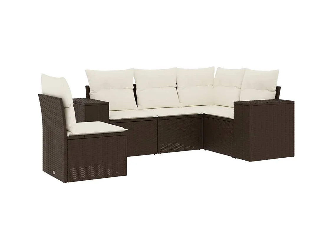5-tlg. Garten-Sofagarnitur mit Kissen Braun Poly Rattan