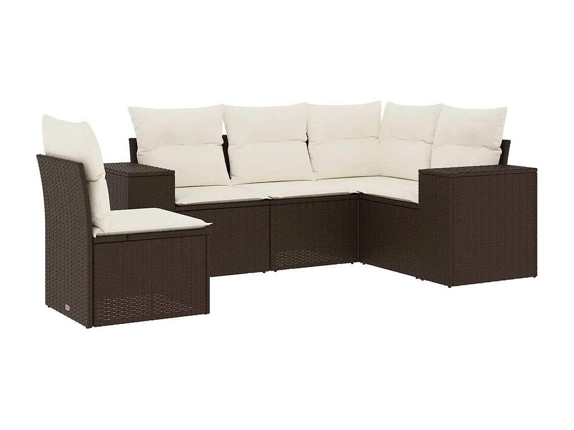 5-delige Loungeset met kussens poly rattan bruin
