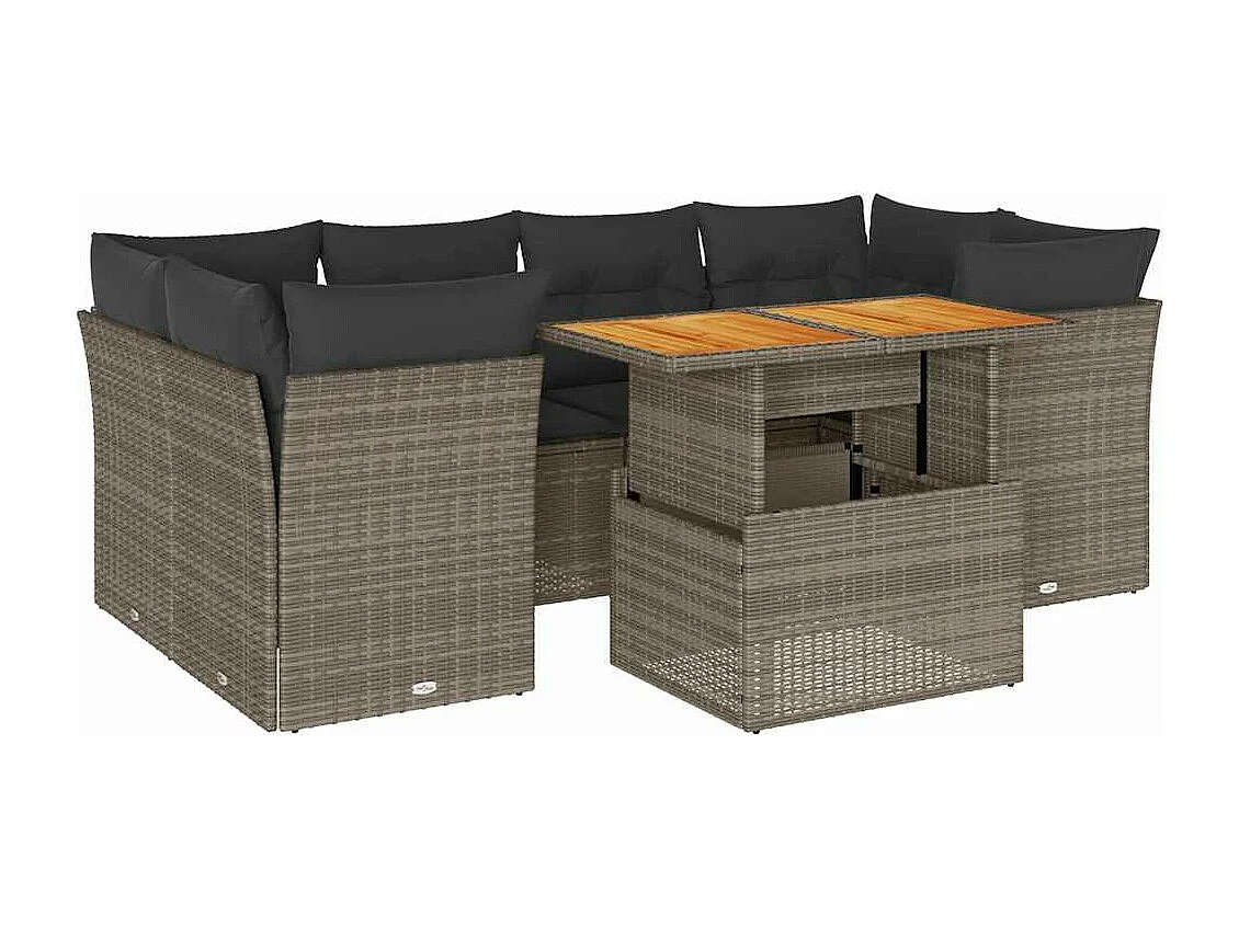 7-tlg. Garten-Sofagarnitur mit Kissen Grau Poly Rattan