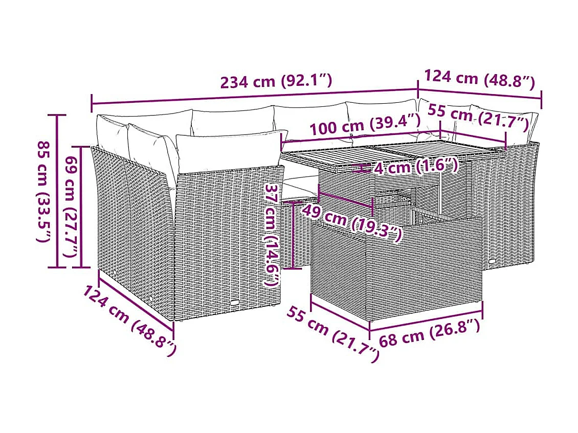 7-tlg. Garten-Sofagarnitur mit Kissen Grau Poly Rattan