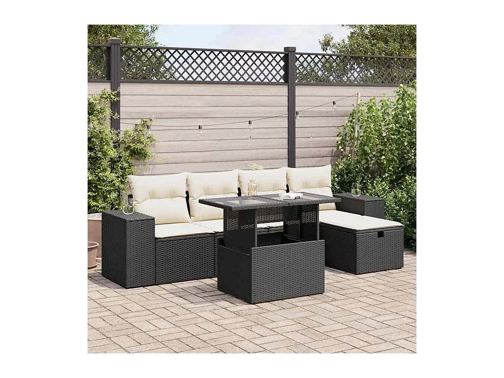 Set Divano da Giardino 6 pz con Cuscini Nero in Polyrattan