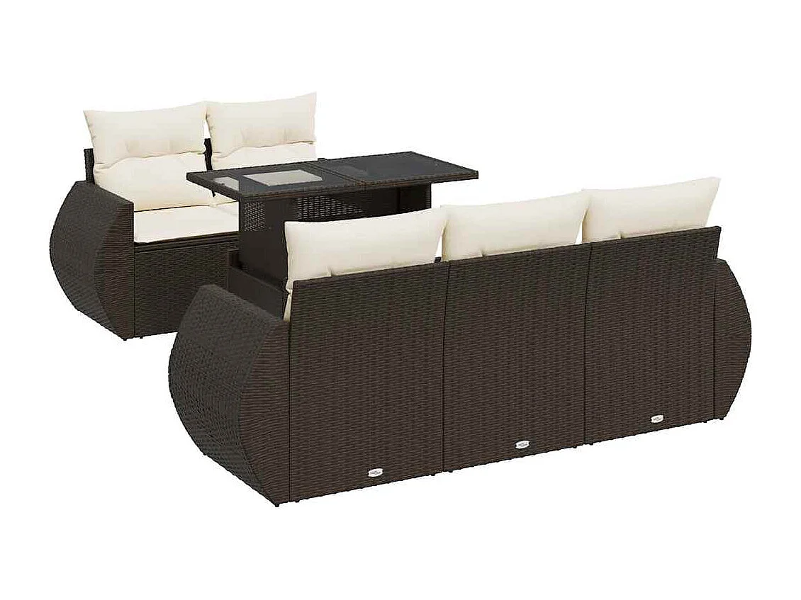 Salon de jardin avec coussins 6 pcs marron résine tressée