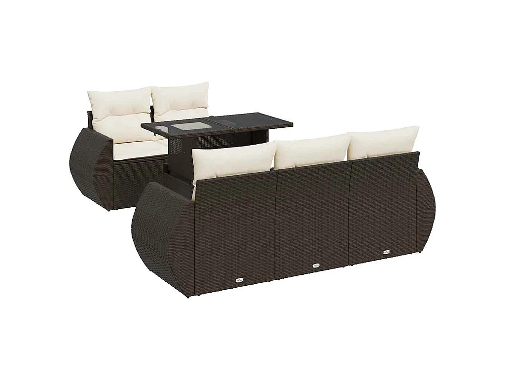 6-tlg. Garten-Sofagarnitur mit Kissen Braun Poly Rattan
