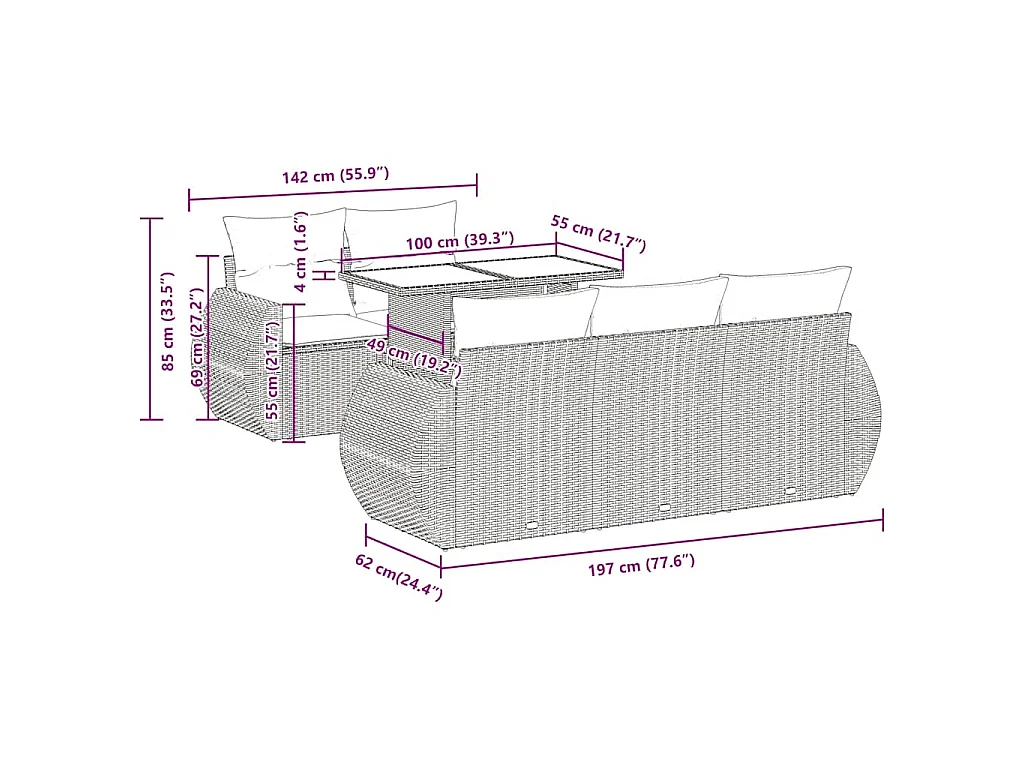 6-tlg. Garten-Sofagarnitur mit Kissen Braun Poly Rattan
