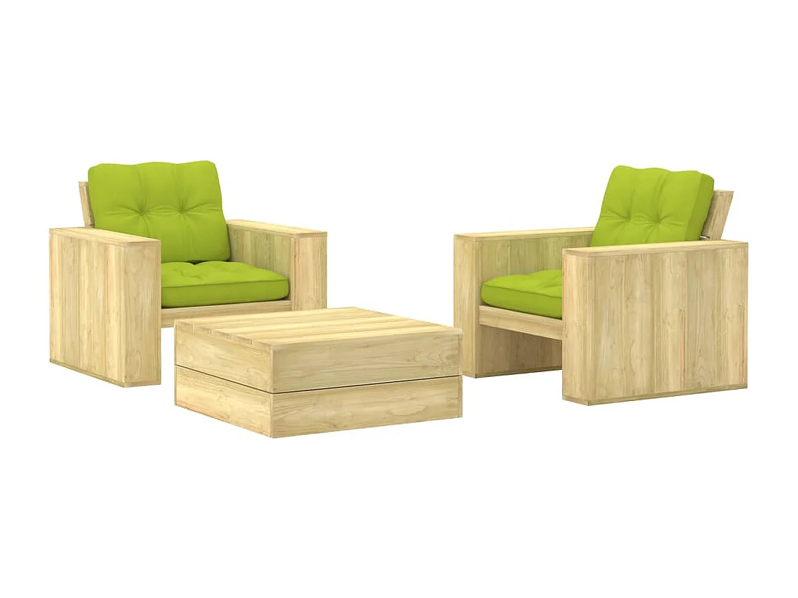 3-tlg. Garten-Lounge-Set mit Kissen Kiefernholz Imprägniert