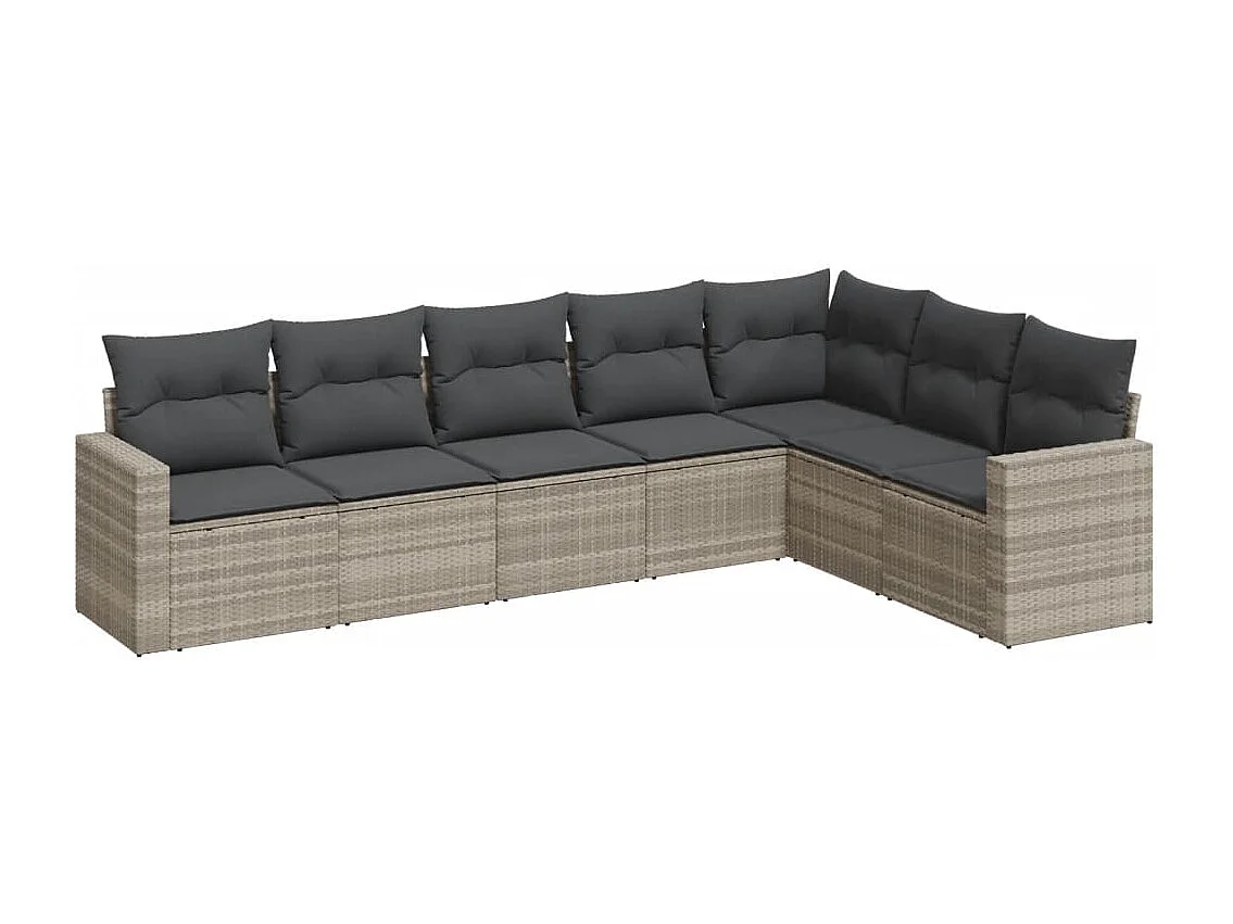 Set Divani da Giardino 7pz con Cuscini Grigio Chiaro Polyrattan