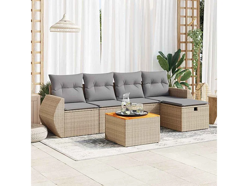 Salon de jardin avec coussins 6 pcs beige résine tressée
