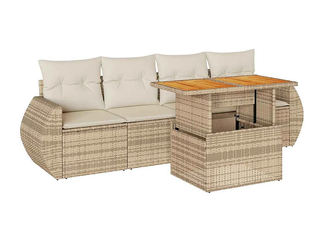 Salon de jardin avec coussins 5 pcs beige résine tressée
