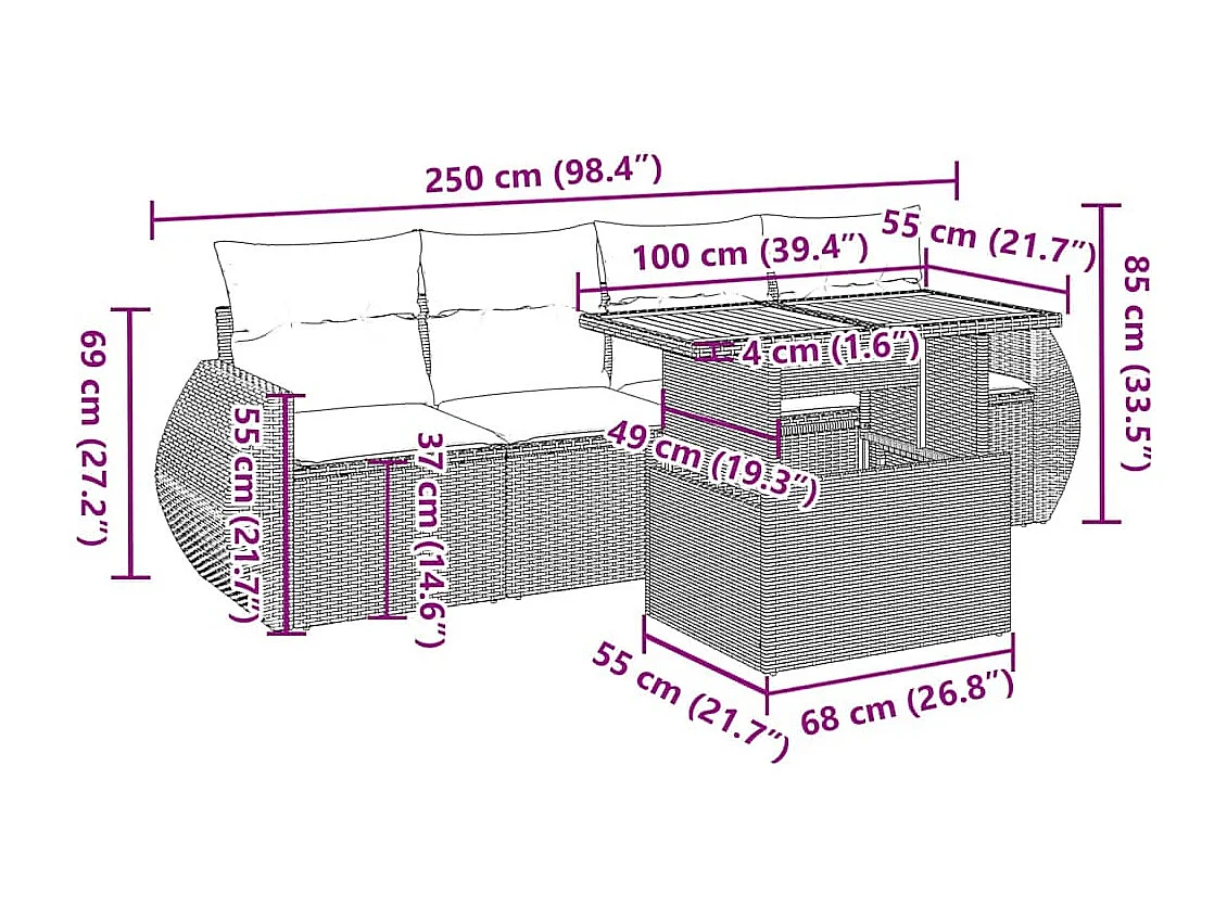 Salon de jardin avec coussins 5 pcs beige résine tressée