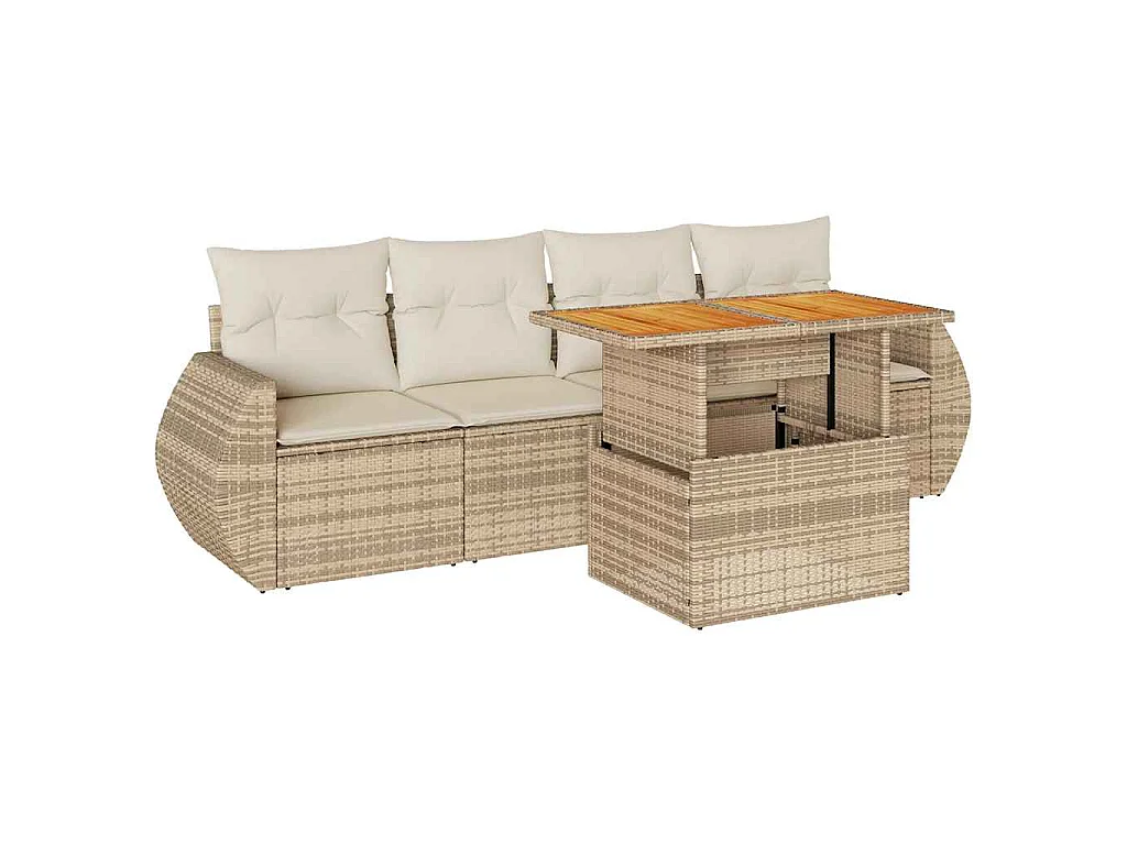 Salon de jardin avec coussins 5 pcs beige résine tressée