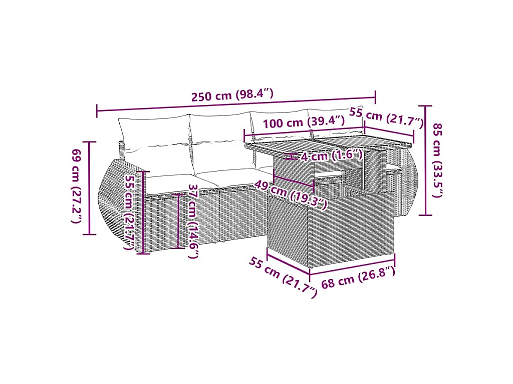 Salon de jardin avec coussins 5 pcs beige résine tressée