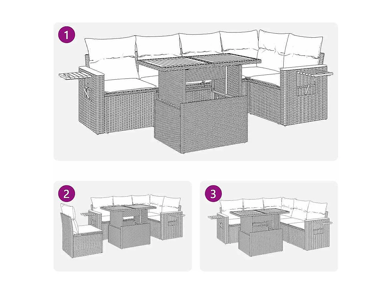 Salon de jardin avec coussins 6 pcs gris résine tressée acacia