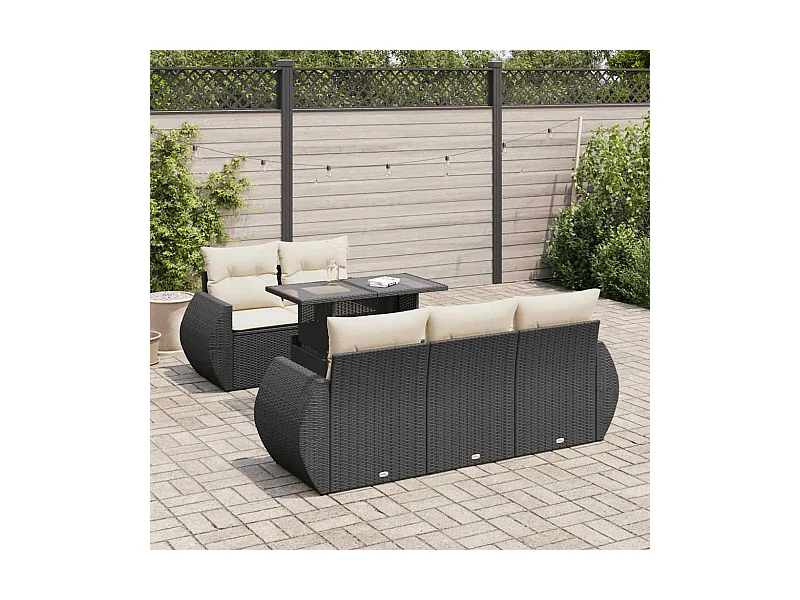 Set Divano da Giardino 6 pz con Cuscini Nero in Polyrattan
