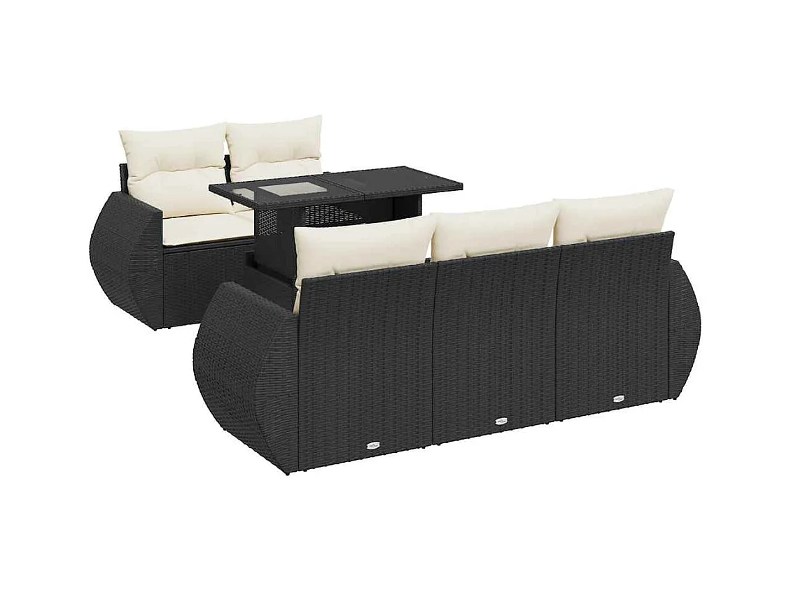 6-tlg. Garten-Sofagarnitur mit Kissen Schwarz Poly Rattan