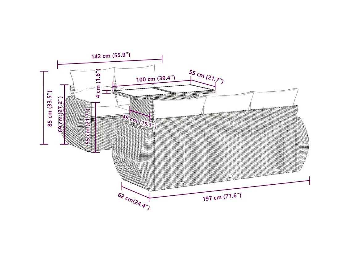 6-tlg. Garten-Sofagarnitur mit Kissen Schwarz Poly Rattan
