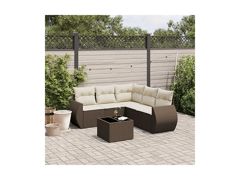 Salon de jardin avec coussins 6 pcs marron résine tressée