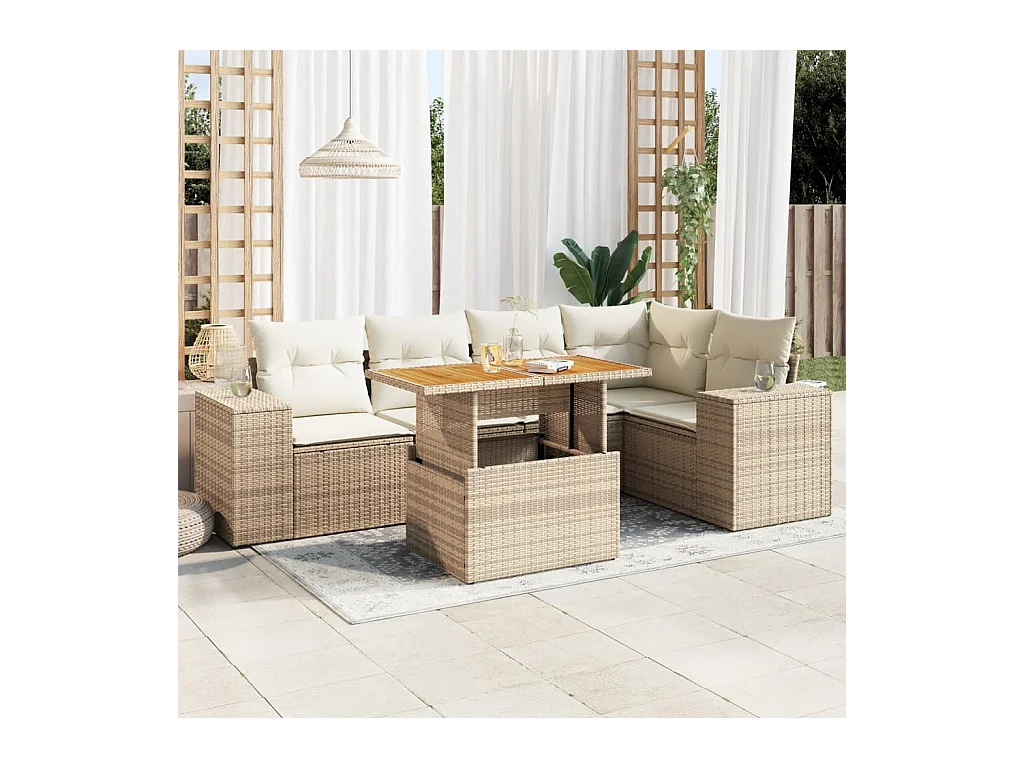 Set Divano da Giardino 6 pz con Cuscini Beige in Polyrattan