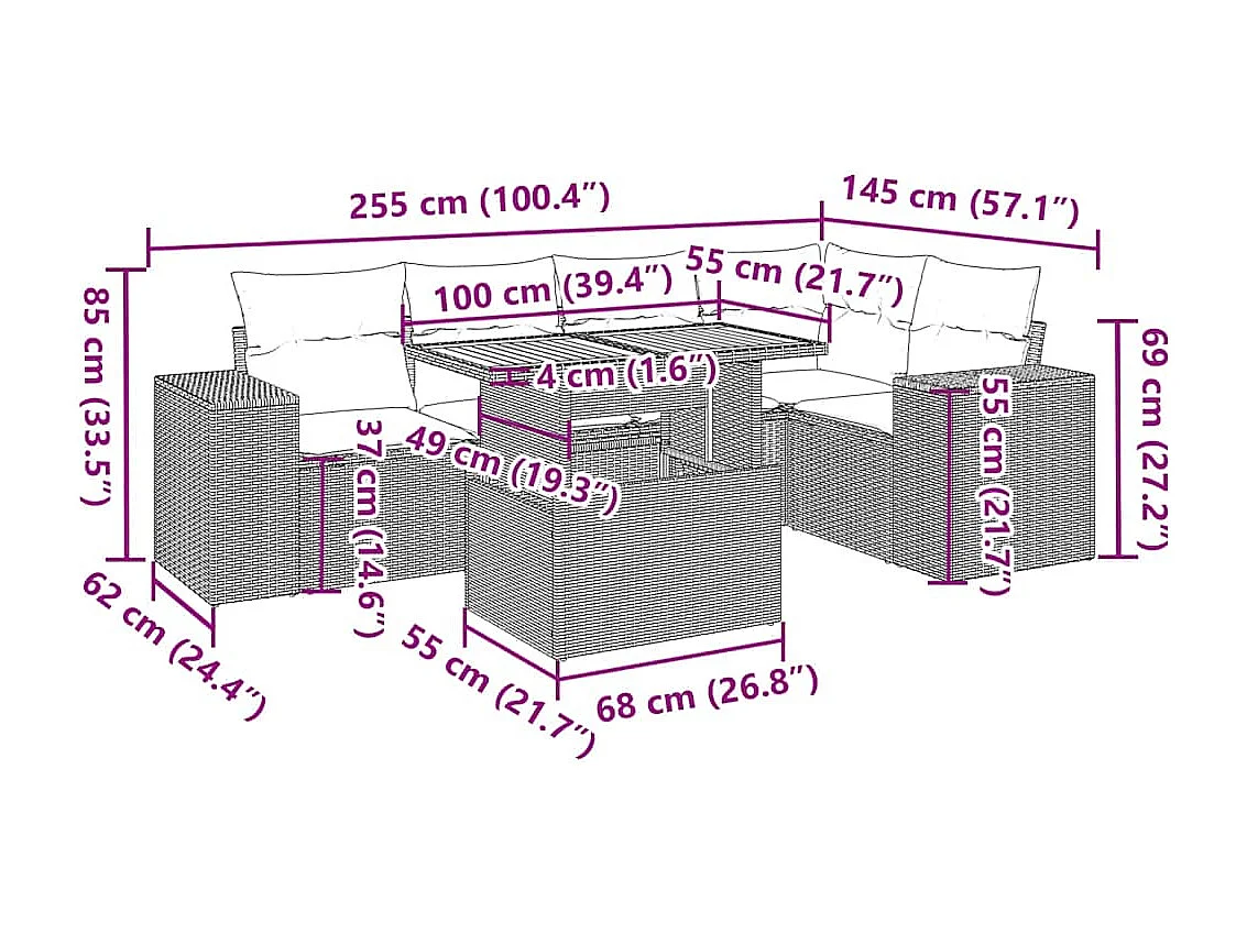 Set Divano da Giardino 6 pz con Cuscini Beige in Polyrattan