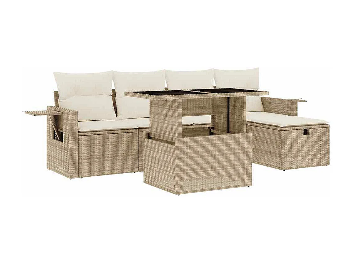 Salon de jardin avec coussins 6 pcs beige résine tressée