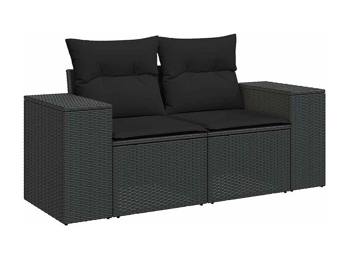 Salon de jardin 5 pcs avec coussins noir résine tressée