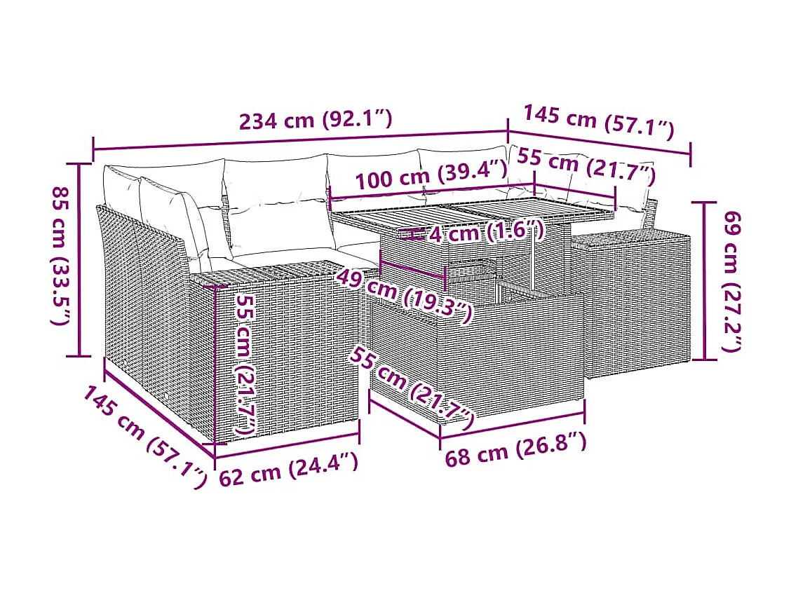 Set Divani da Giardino con Cuscini 7pz Nero Polyrattan