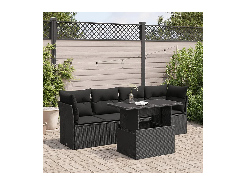 5-tlg. Garten-Sofagarnitur mit Kissen Schwarz Poly Rattan