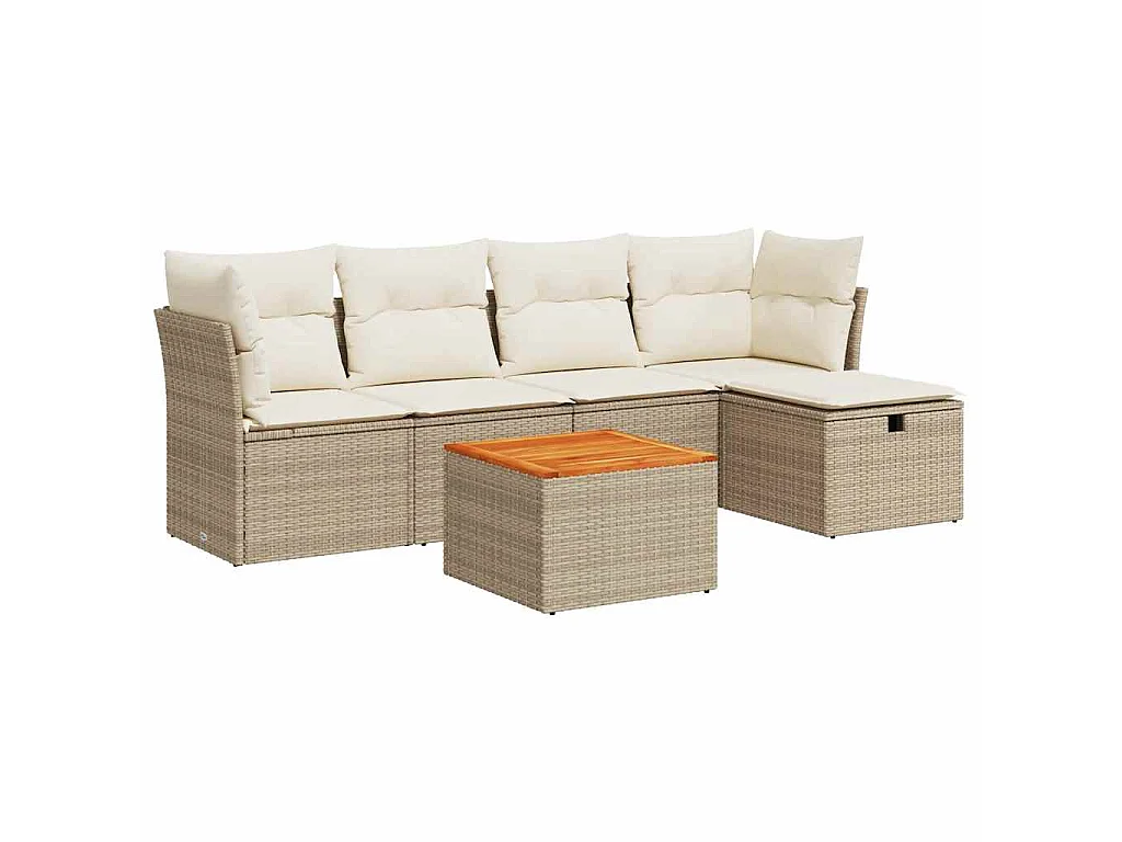 6-delige Loungeset met kussens poly rattan beige
