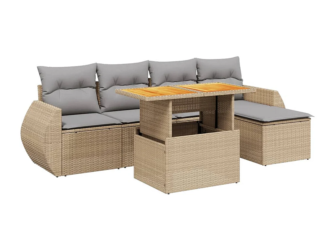 Set Divano da Giardino 6 pz con Cuscini Beige in Polyrattan