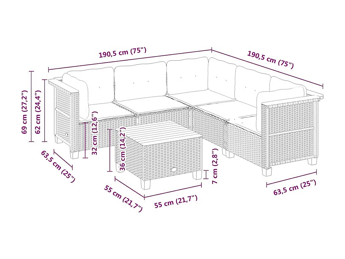 Salon de jardin avec coussins 6 pcs beige résine tressée