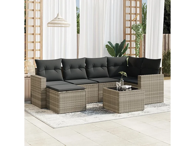 7-delige Loungeset met kussens poly rattan lichtgrijs