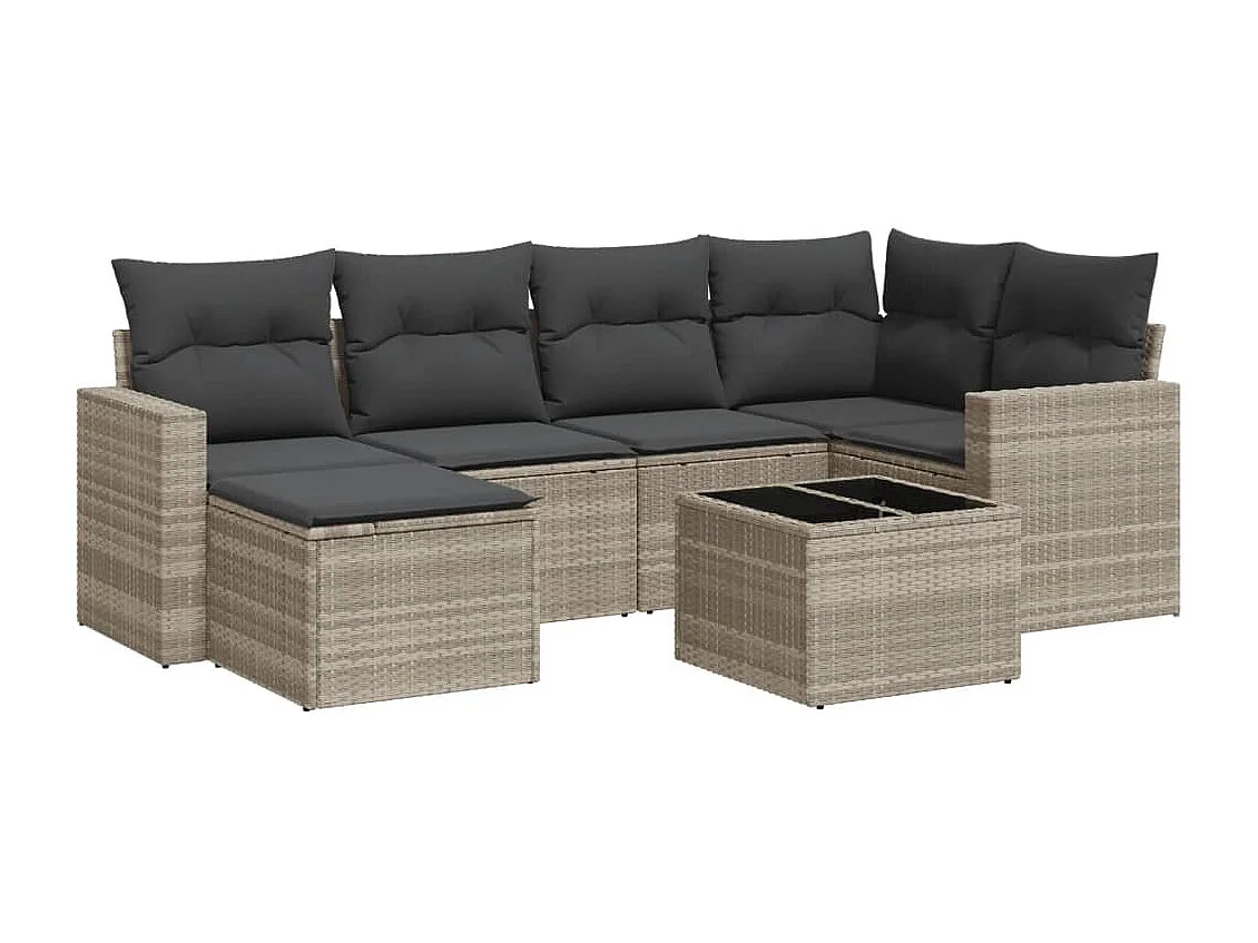 Salon de jardin avec coussins 7 pcs gris clair résine tressée
