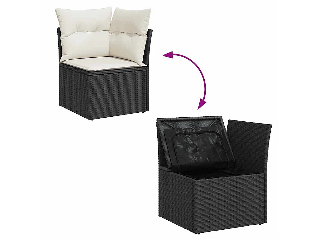 Salon de jardin 5 pcs avec coussins noir résine tressée acacia