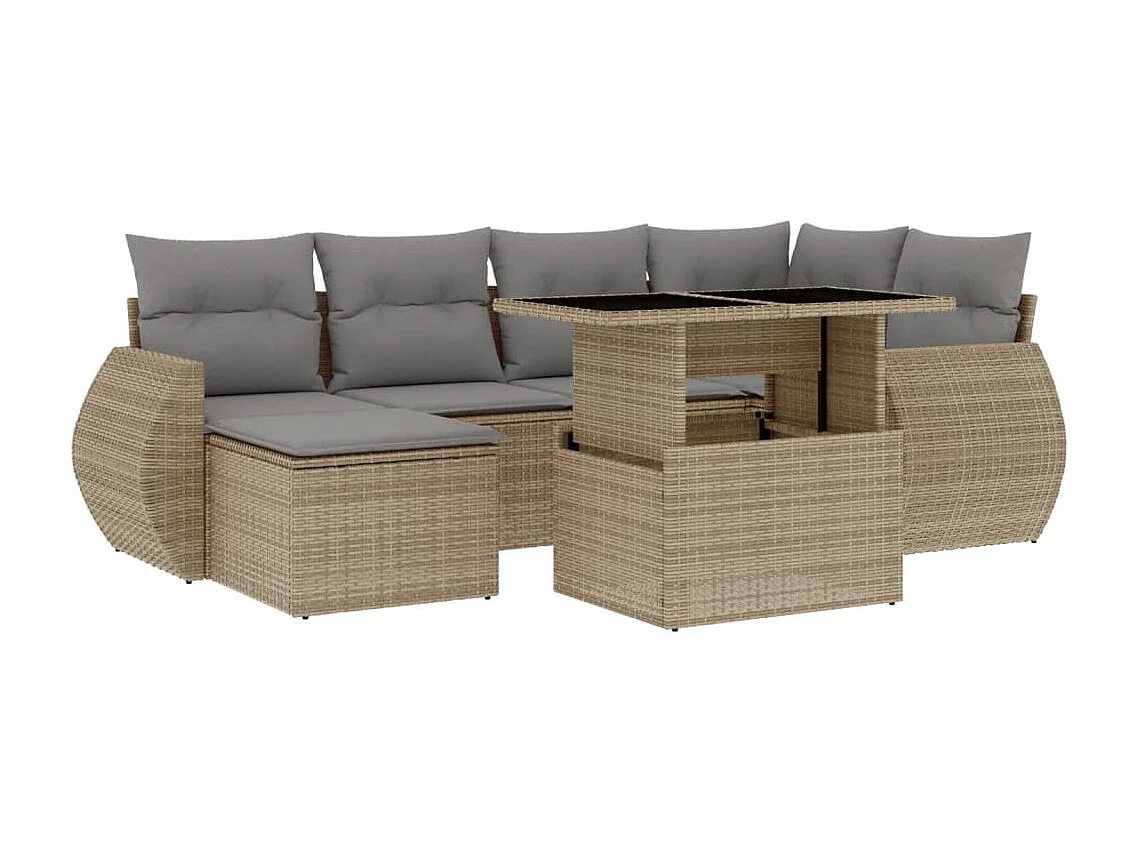 7-tlg. Garten-Sofagarnitur mit Kissen Beige Poly Rattan