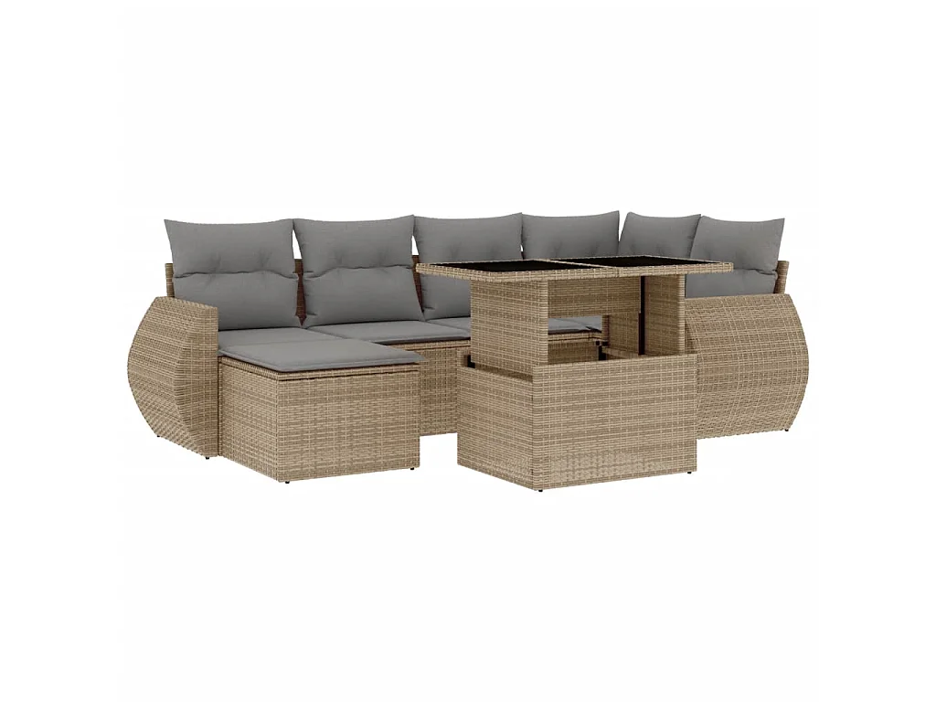 Set Divani da Giardino 7 pz con Cuscini Beige in Polyrattan