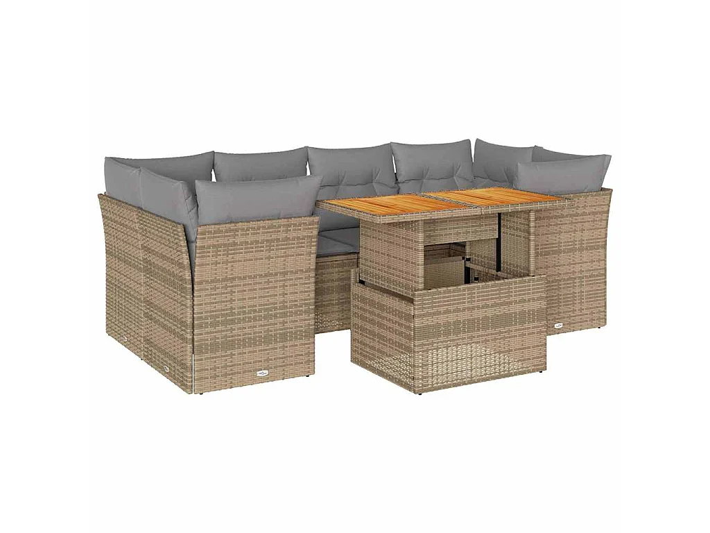 Set Divani da Giardino 7 pz con Cuscini Beige in Polyrattan